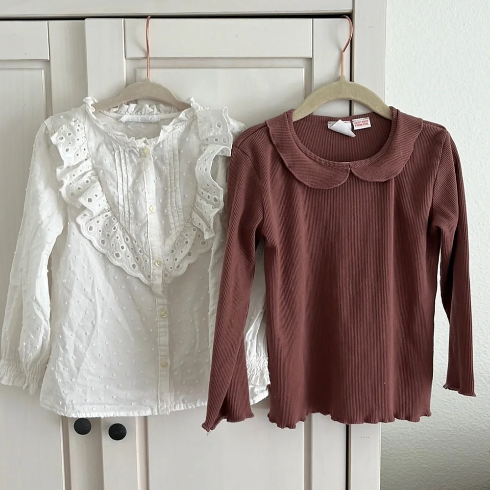 Zara (VGUC) | 4-5 ruffle swiss dot blouse + collared ribbed long sleeve